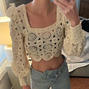 Cream Zara crochet crop top